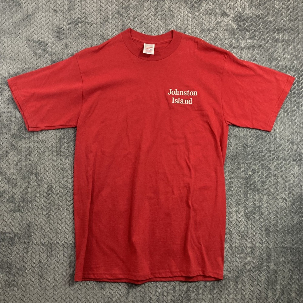 Jerzees T-Shirt Mens Large Vintage 90s Red Johnston Island Embroidered USA